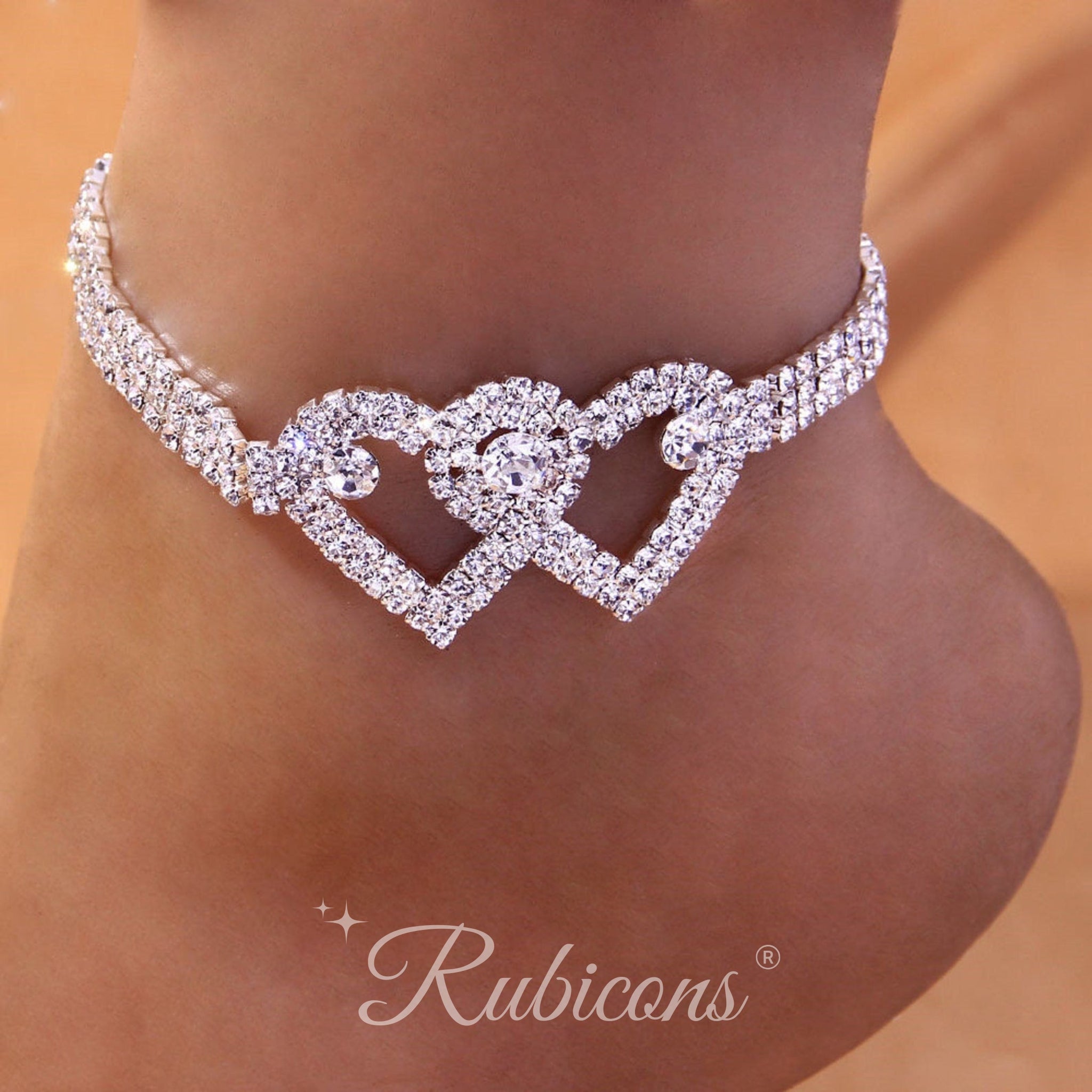 Crystal Tennis Heart Anklet