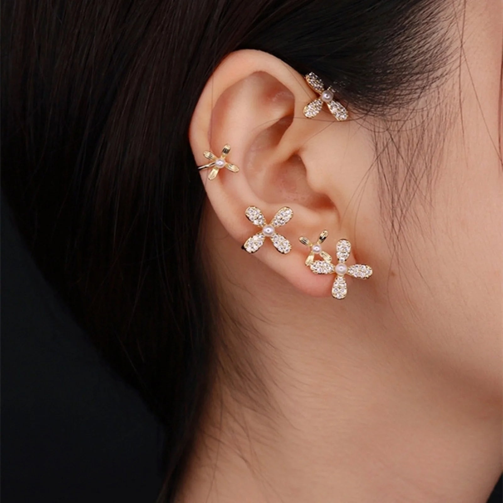 FLOWER CUFF EARRINGS (Pair)