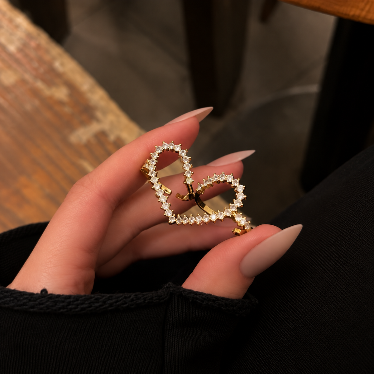 Pavé Gold Heart Ring