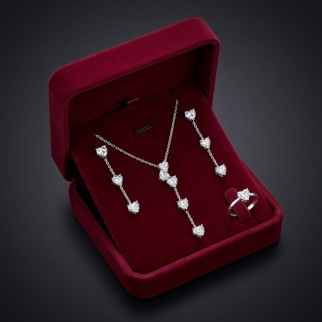 CRYSTAL RAIN DROP HEART SET